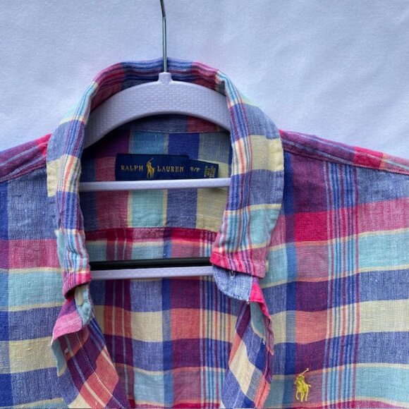 Ralph Lauren Womens Size S/P Button Down Madras shirt summer blue yellow red - Picture 4 of 4